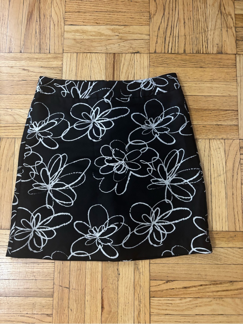 DKNY Black Mini Skirt with White Floral Sketch Print